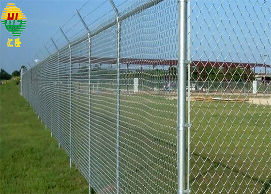 High Security Galvanized 4.6mm Chain Link Wire Fence With Barbed Wire On Top