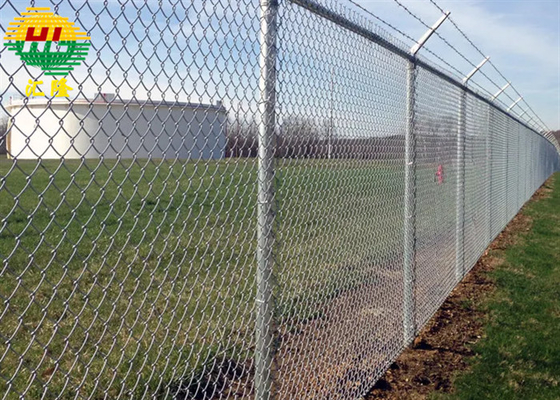 High Security Galvanized 4.6mm Chain Link Wire Fence With Barbed Wire On Top