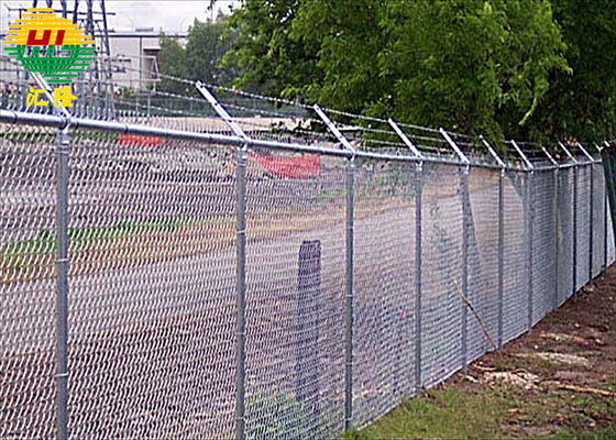 High Security Galvanized 4.6mm Chain Link Wire Fence With Barbed Wire On Top