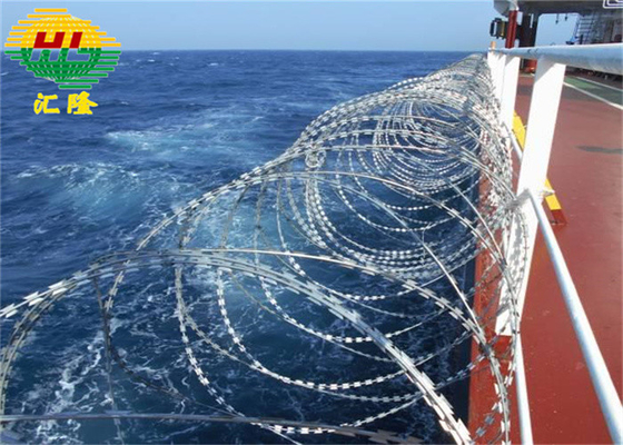 Anti Piracy Galvanized Razor Wire Coils With Loops Dia 600 Mm Used On Ships