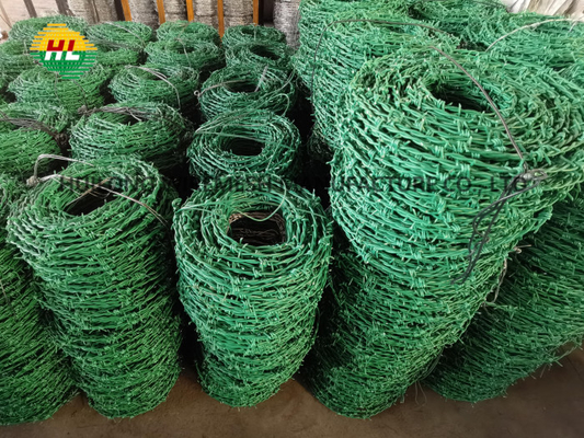 Green Color PE Coated High Tensile Barbed Wire 25kg Per Coil