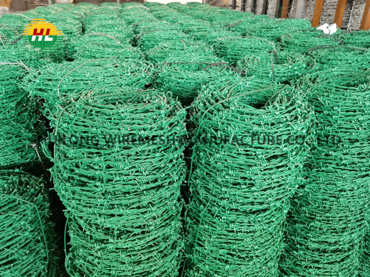 Green Color PE Coated High Tensile Barbed Wire 25kg Per Coil